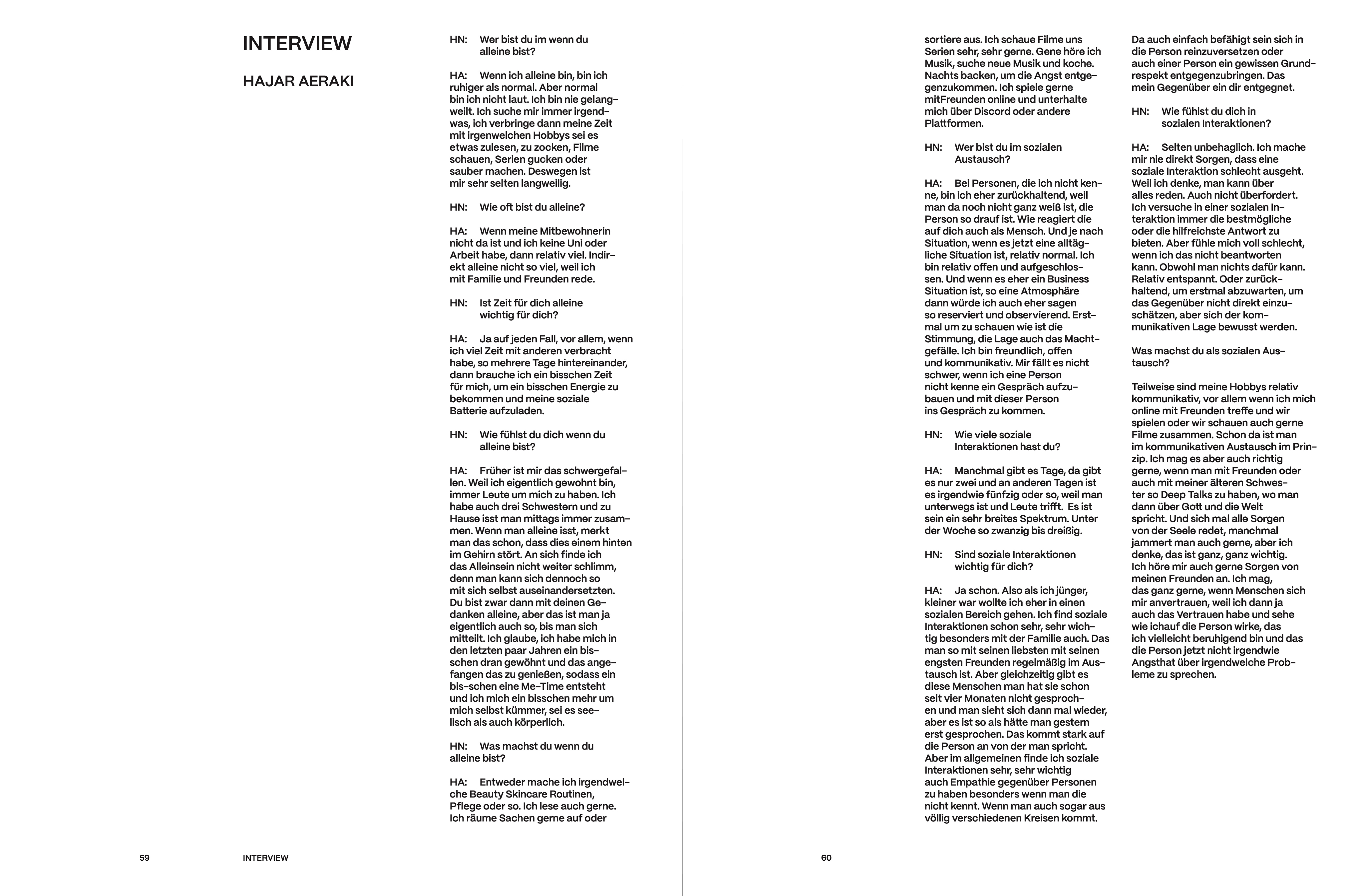 Interview spread with Hajar Aeraki from Alleine/Zusammen.